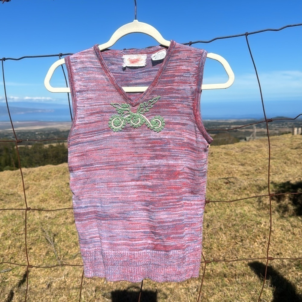 Vintage Marled Wool Embroidered Sweater Tank